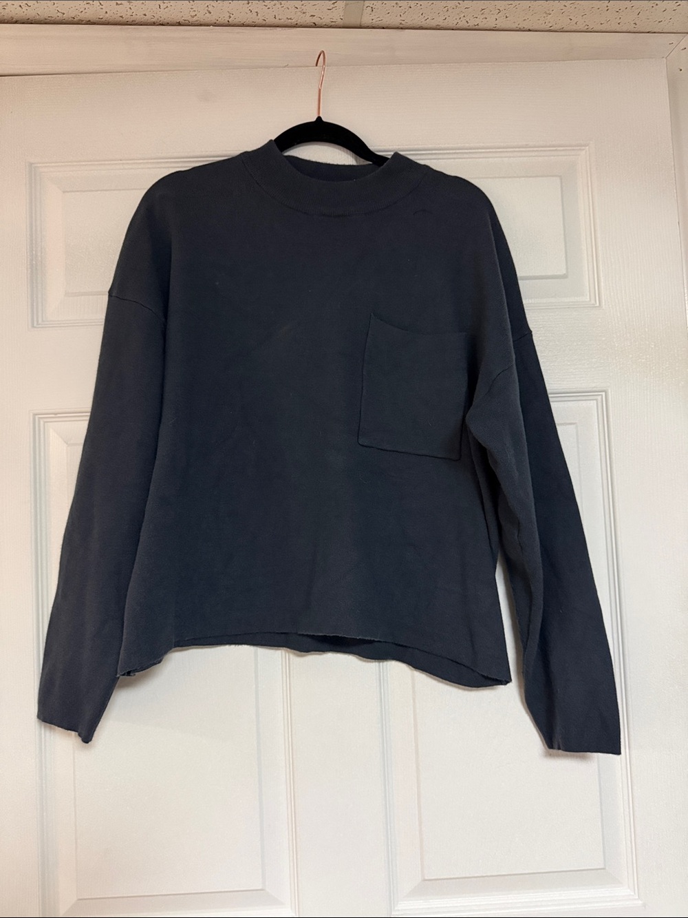 Zara Dark Charcoal Crewneck Sweatshirt with Chest Pocket